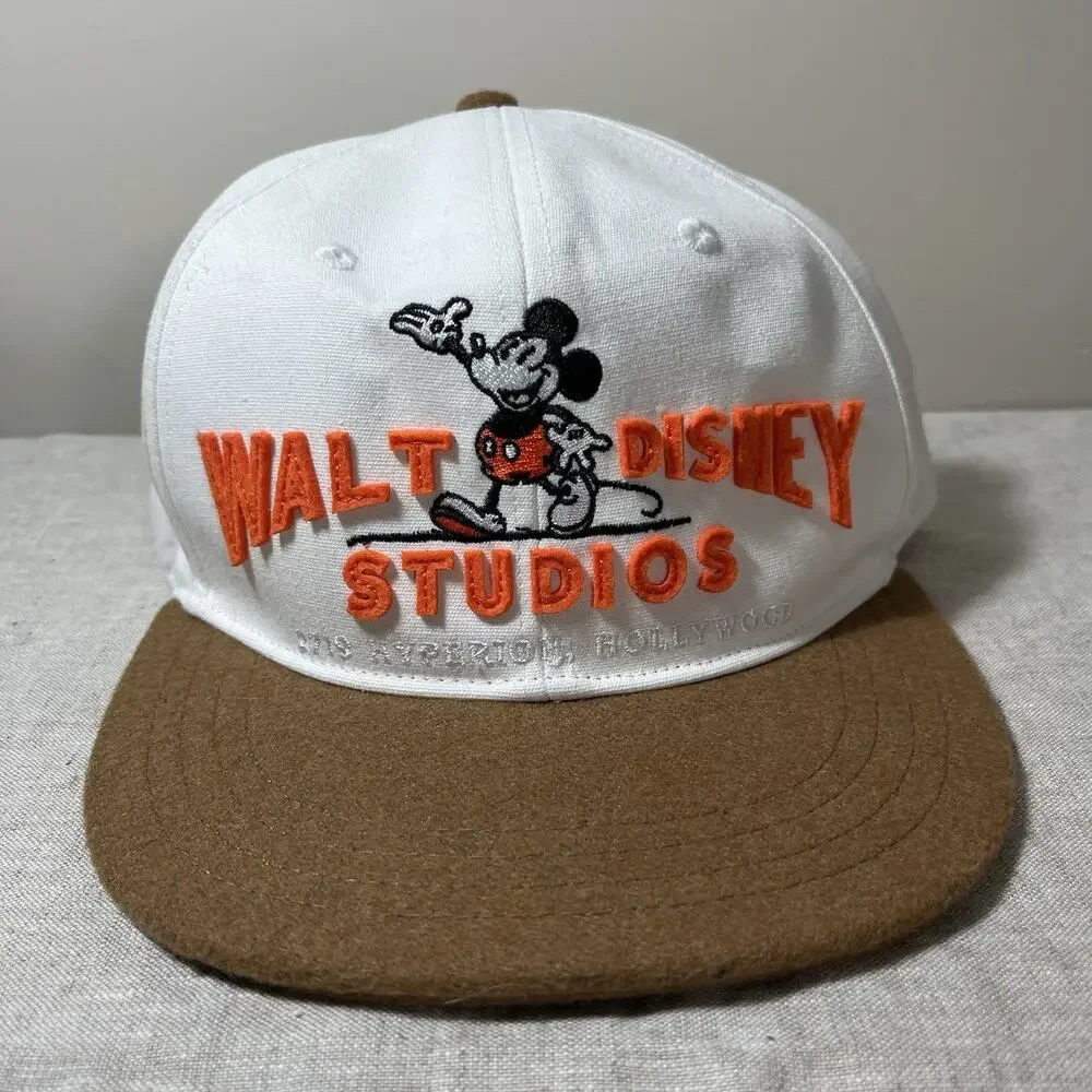 Walt Disney Studios Hat White Mickey Mouse Adjustable Cap‎ Wool Brim 100 Year